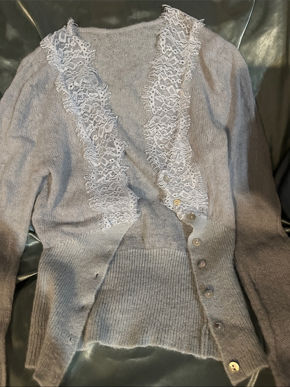 New vintage look Lace-Trim light blue Women’s Cardigan Sweater